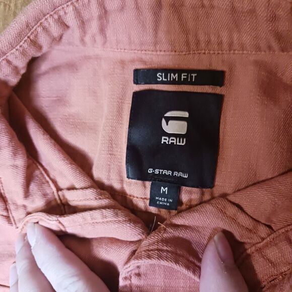 G Star Raw Mens Medium Red Slim Fit Marine Service Snap Button Short Sleeve - Picture 4 of 8